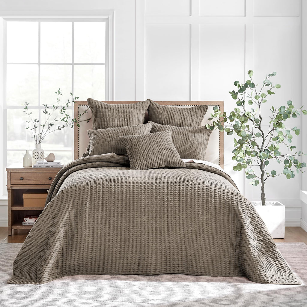 Levtex Home - Mills Waffle - King Quilted Bedspread Set - Cocoa Cotton Waffle - Bedspread Size (118 X 120In.), Sham Size (36 X 2