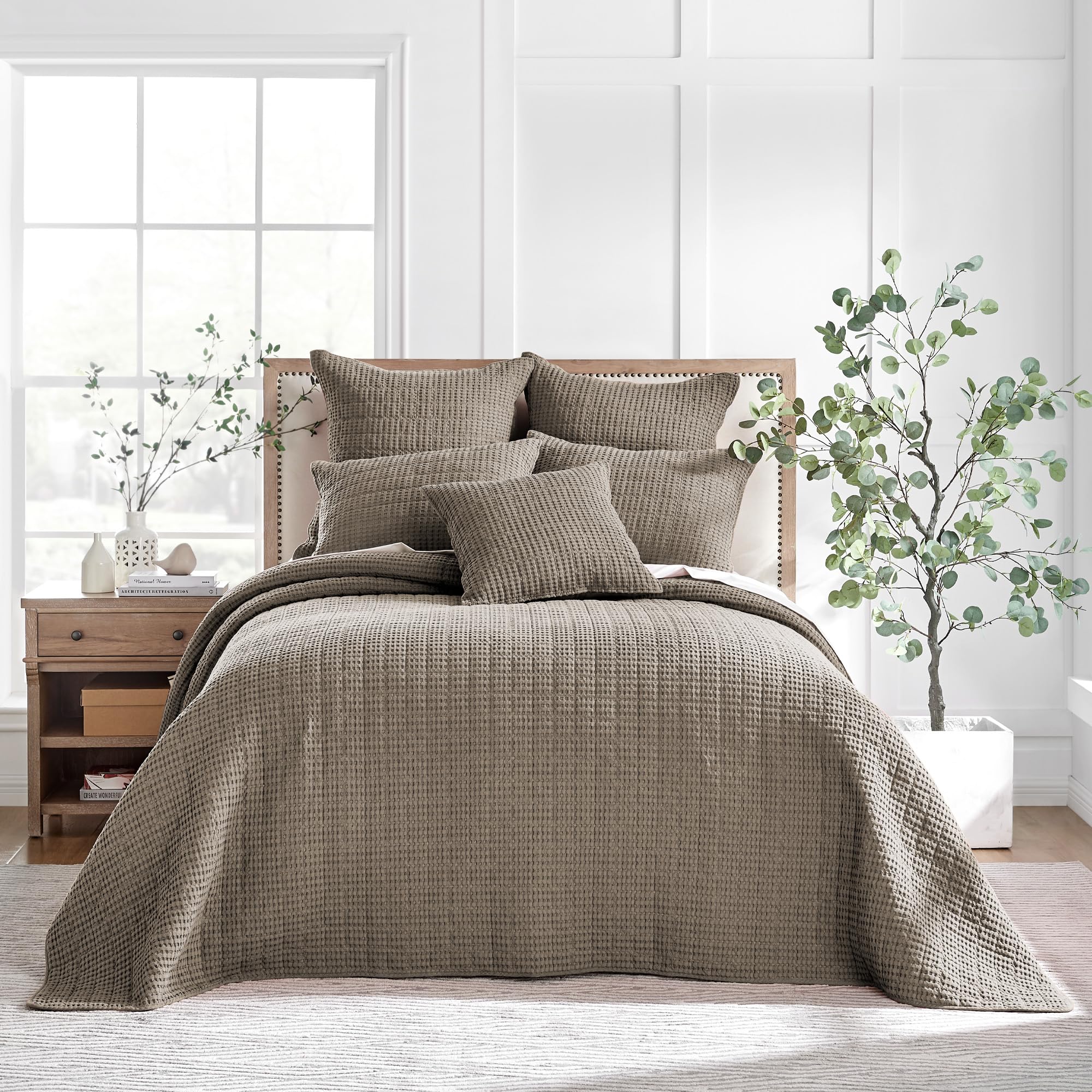 Levtex Home - Mills Waffle - King Quilted Bedspread Set - Cocoa Cotton Waffle - Bedspread Size (118 X 120In.), Sham Size (36 X 2