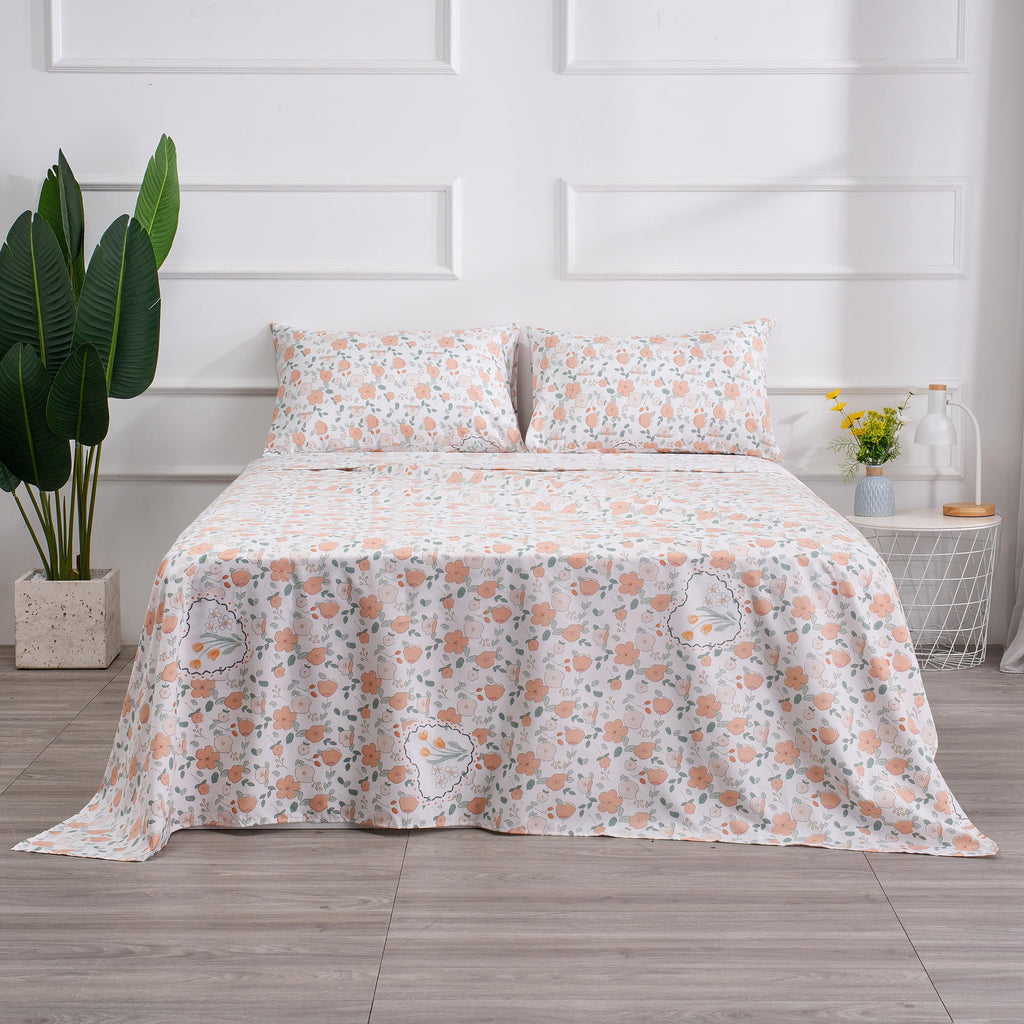 Floral Printed Sheet Set Queen Size, 4 Piece Soft Botanical Microfiber Sheets And Pillowcases - Deep Pocket, Wrinkle Free And Soft Bed Sheets Set Bedding Decor