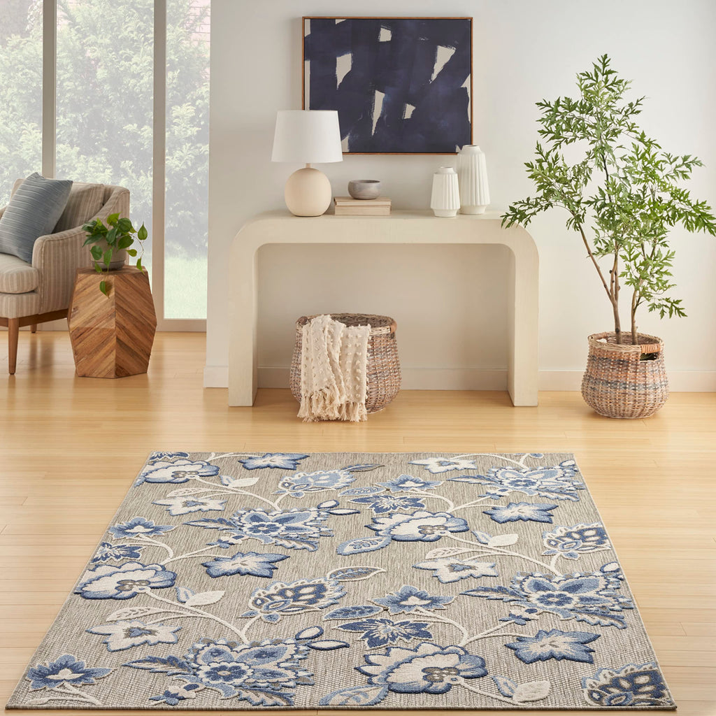 Nourison Aloha Indoor/Outdoor Modern Blue/Grey 7' X 10' Area Rug, Easy Cleaning, Non Shedding, Bed Room, Living Room, Dining Room, Kitchen (7X10)