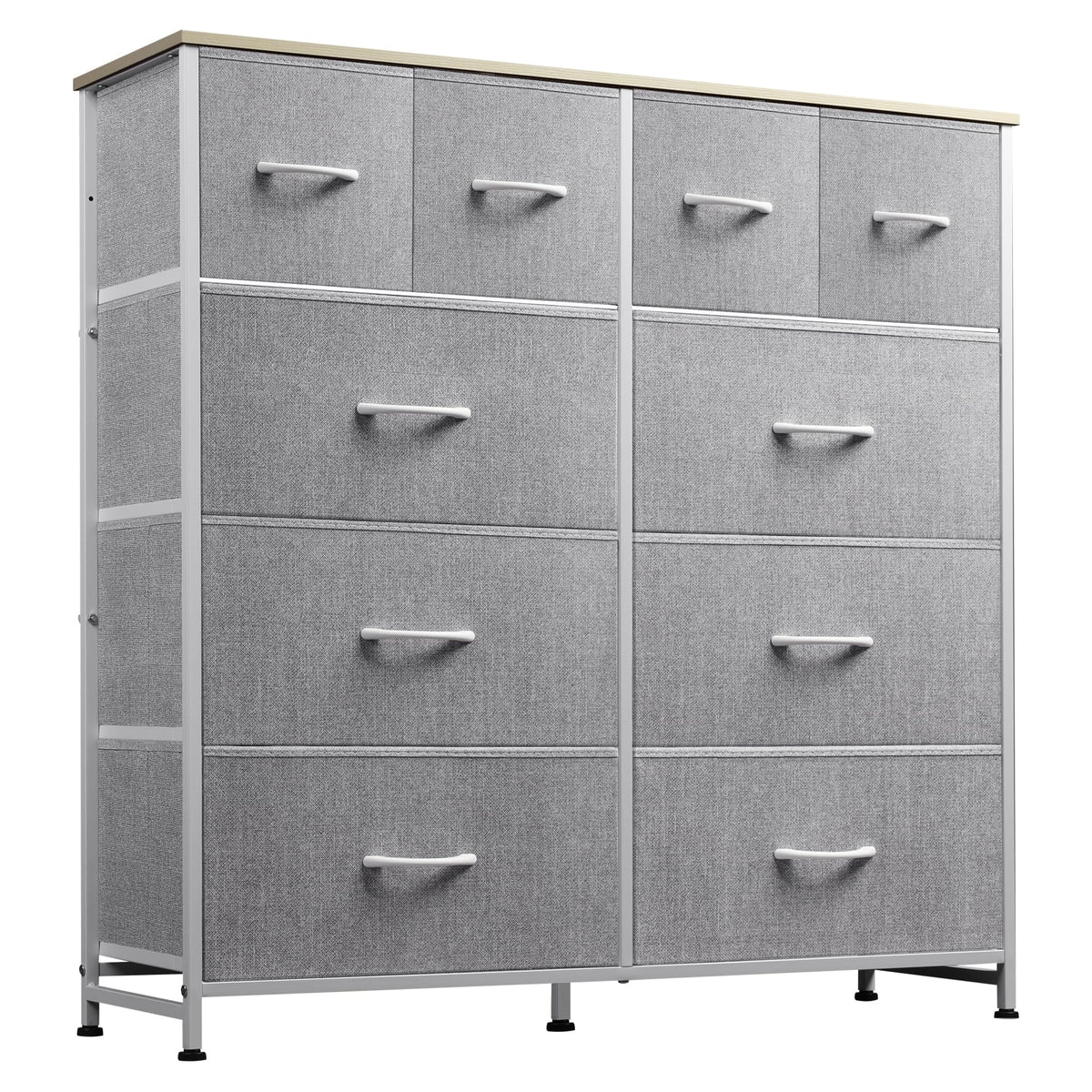 Wlive Fabric Dresser For Bedroom, Dresser With 10 Drawers, Storage Tower With Fabric Bins, Double Dressers, Chest Of Drawers For Closet, Living Room, Hallway, Light Grey