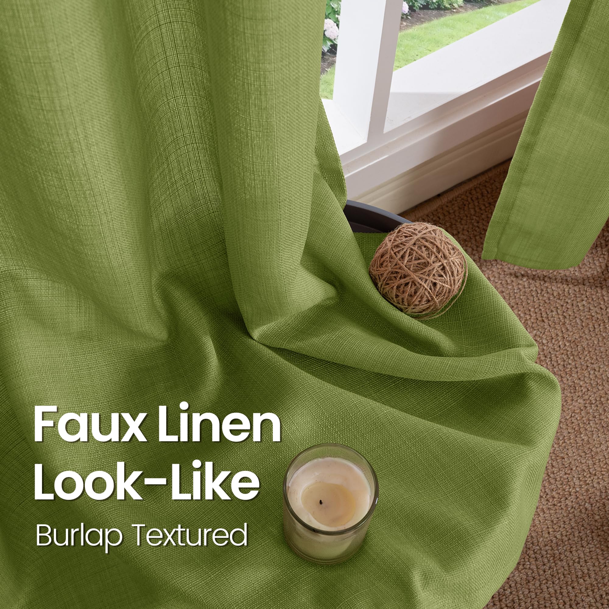 Bgment Curtains 63 Inch Length 2 Panels Set For Bedroom, Grommet Thick Linen Look Burlap Textured Light Filtering Privacy Window Drapes For Farmhouse Living Room, 52 X 63 Inch, Olive Green