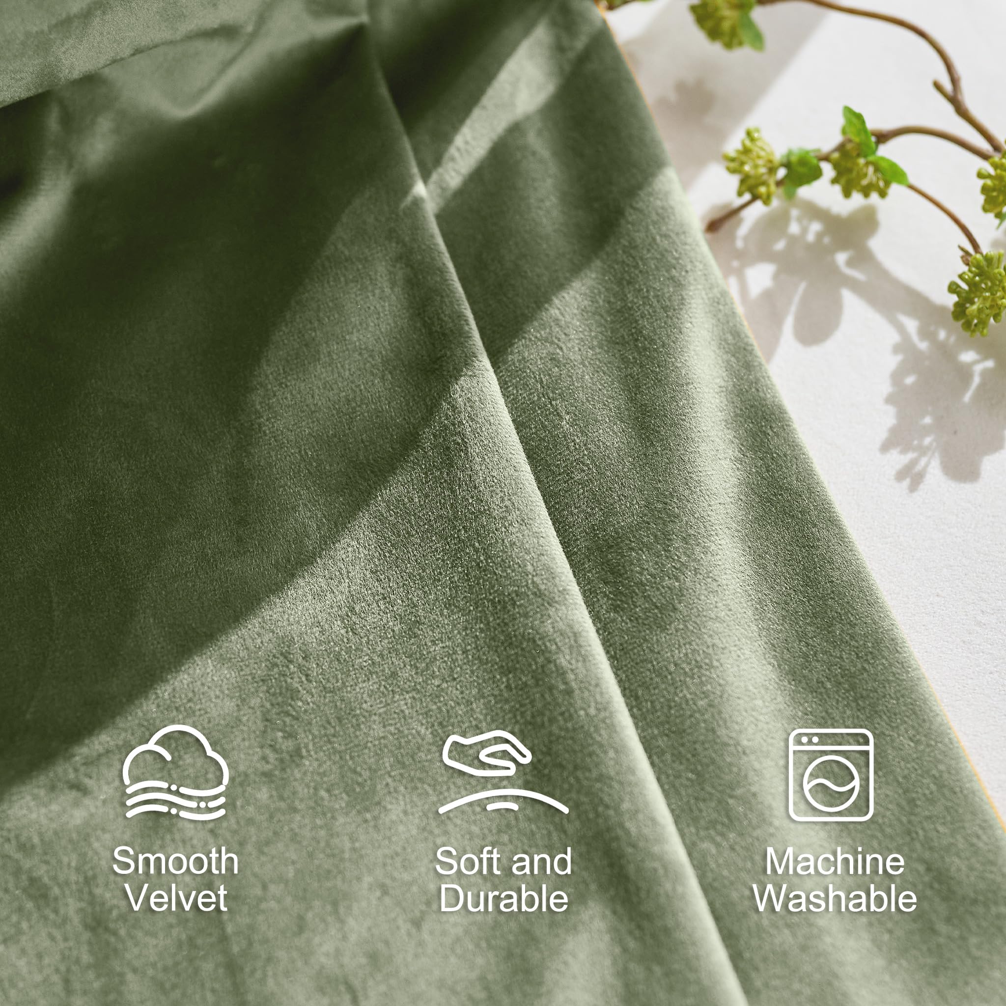 Lazzzy Blackout Velvet Curtains Green Thermal Insulated Curtains 84 Inch Long Drapes For Bedroom Living Room Darkening Window Treatments Grommet Living Room Curtains Set Of 2 Panels Sage Green
