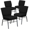 4 Pk. 21 Black Fabric Church Chair, Book Rack - Silver Vein Frame