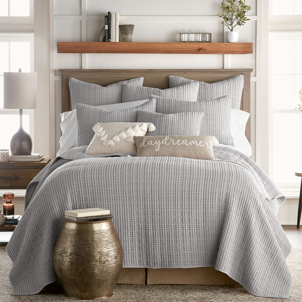 Levtex Home - Mills Waffle - Euro Sham (Set Of Two) - Grey - Sham Size (26X26In.), No Insert
