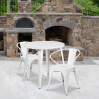 Flash Furniture Conrad Commercial Grade 30" Round White Metal Indoor-Outdoor Table Set with 2 Arm Chairs