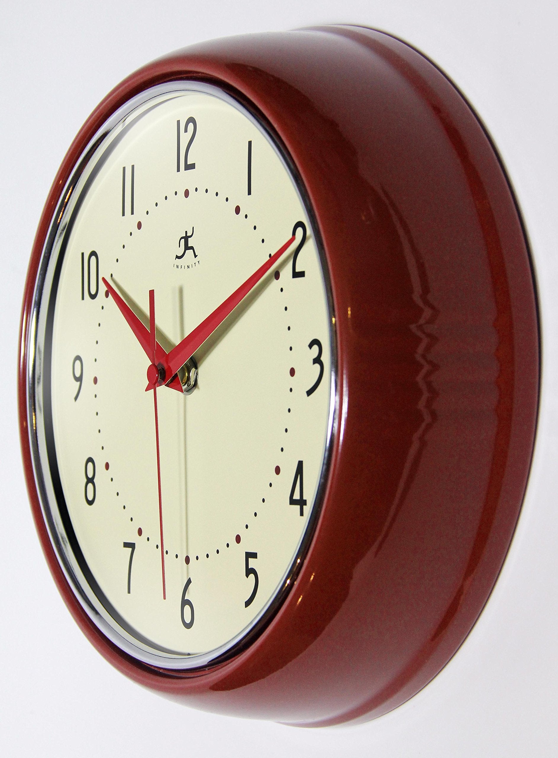 Infinity Instruments Ltd. Retro 12 Inch Silent Sweep Non-Ticking Mid Century Modern Kitchen Diner Wall Clock Quartz Movement Ret