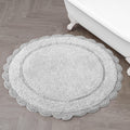 Laura Ashley Eloise 100% Cotton Round Bath Mat with Crochet Border, Soft & Absorbent, Glacier Grey 26 Bathroom Rug