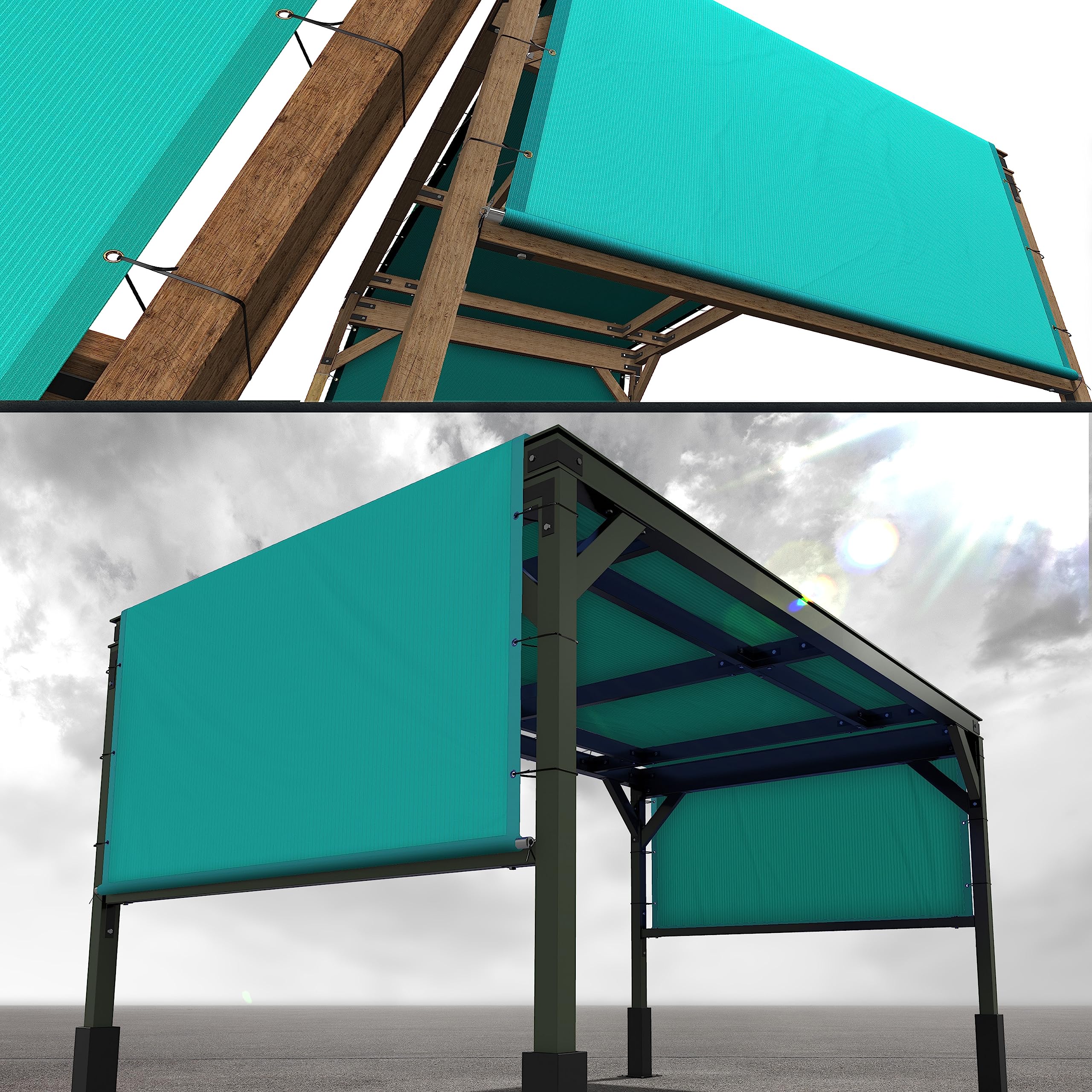 Royal Shade 12' W X 18' L Turquoise Pergola Sun Shade Canopy Replacement Cover With Stainless Steel Weighted Rods, 95% Uv Blocka