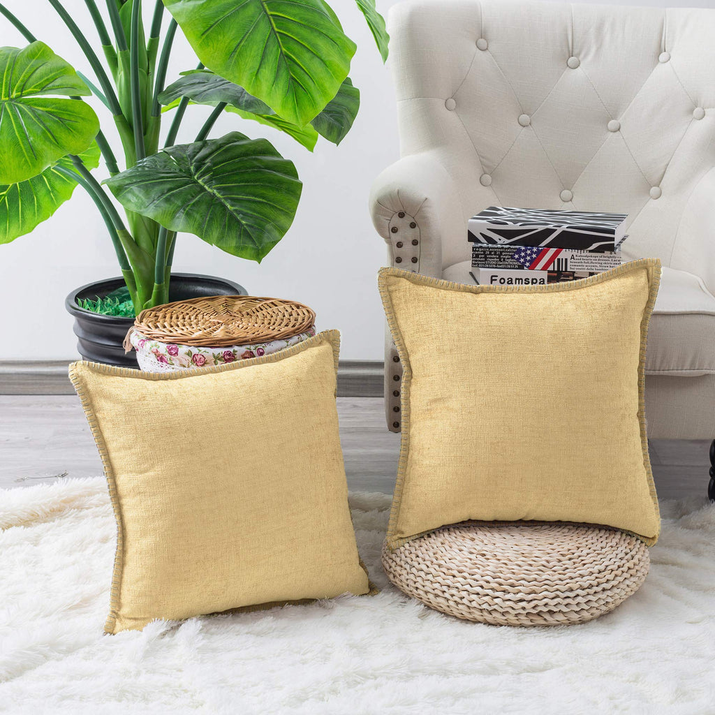 Throw Pillow Cases Calitime Pack Of 2 Cotton Thread Stitching Edges Solid Dyed Soft Chenille Cushion Covers For Couch Sofa Home
