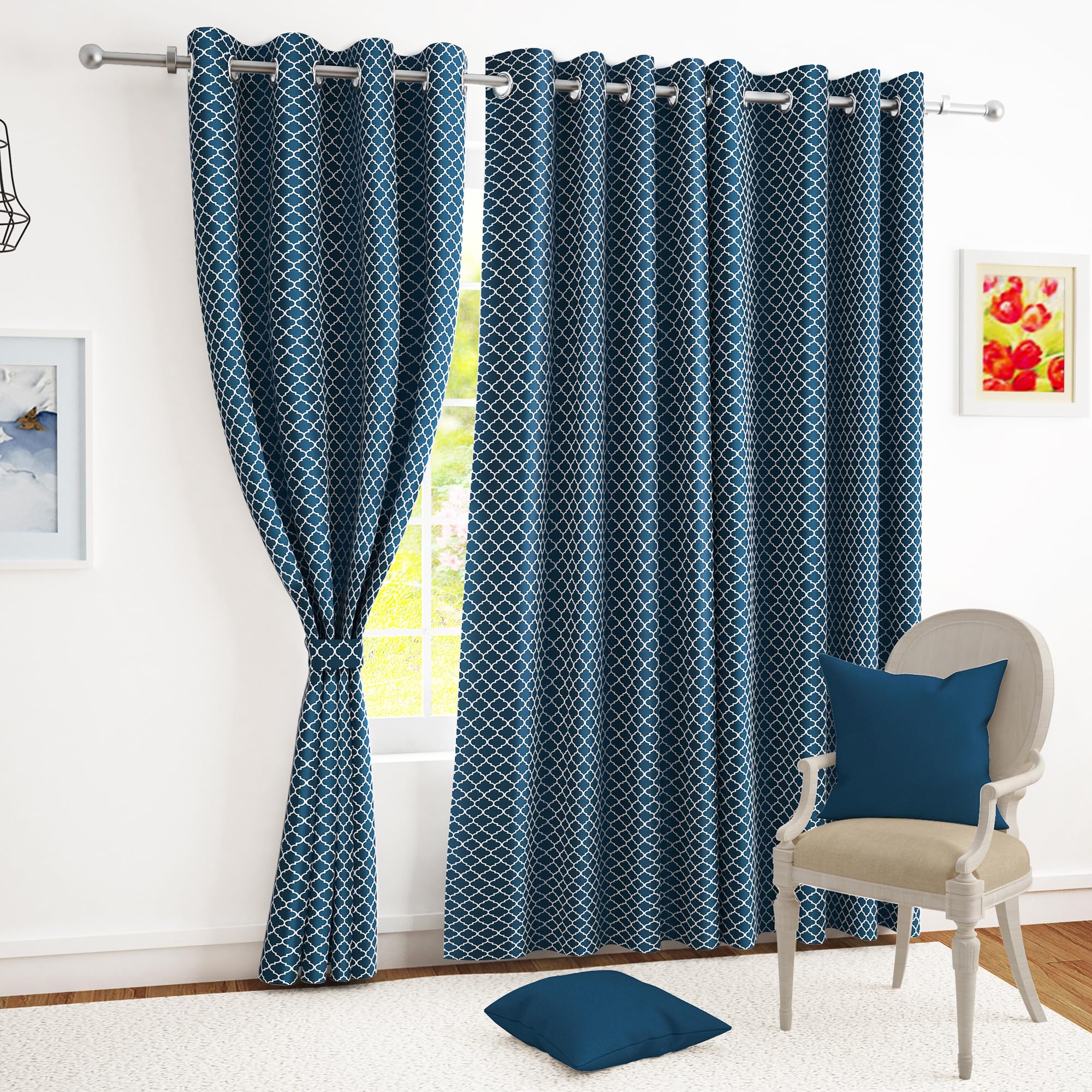 Story@Home Curtains 8 Feet Set Of 1 | Room Darkening Curtain | Quatrefoil Print | Thermal Insulated Semi Long Door Curtain For L