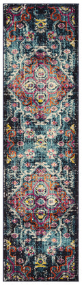 SAFAVIEH Monaco Collection Runner Rug - 22 x 8, Blue & Fuchsia, Boho Chic Medallion Distressed Design, Non-Shedding & Easy Car
