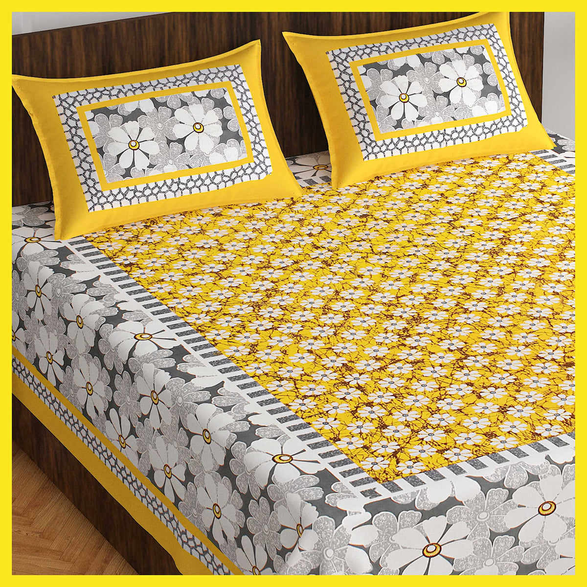 Meejoya Cotton Rajasthani Jaipuri Traditional King Size Double Bed Bedsheet With 2 Pillow Covers  Jaipuri_311 ,Multicolor,144 T
