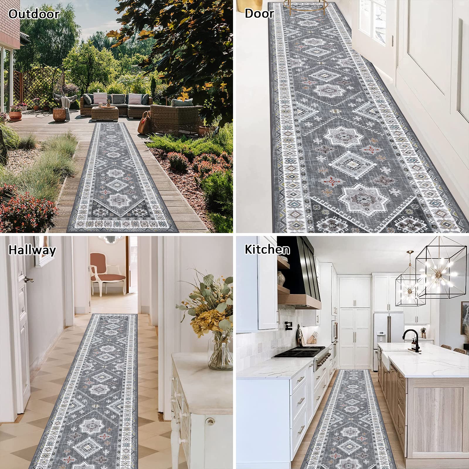 Hebe Boho Runner Rug 2X10 Ft Non Slip Washable Hallway Rug Runner Farmhouse Laundry Rug Runner Vintage Kitchen Runner Rug Floor