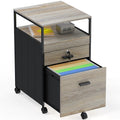 SHW Box File Rolling Mobile Cabinet with Open Shelf and Lockable Drawer, Maple