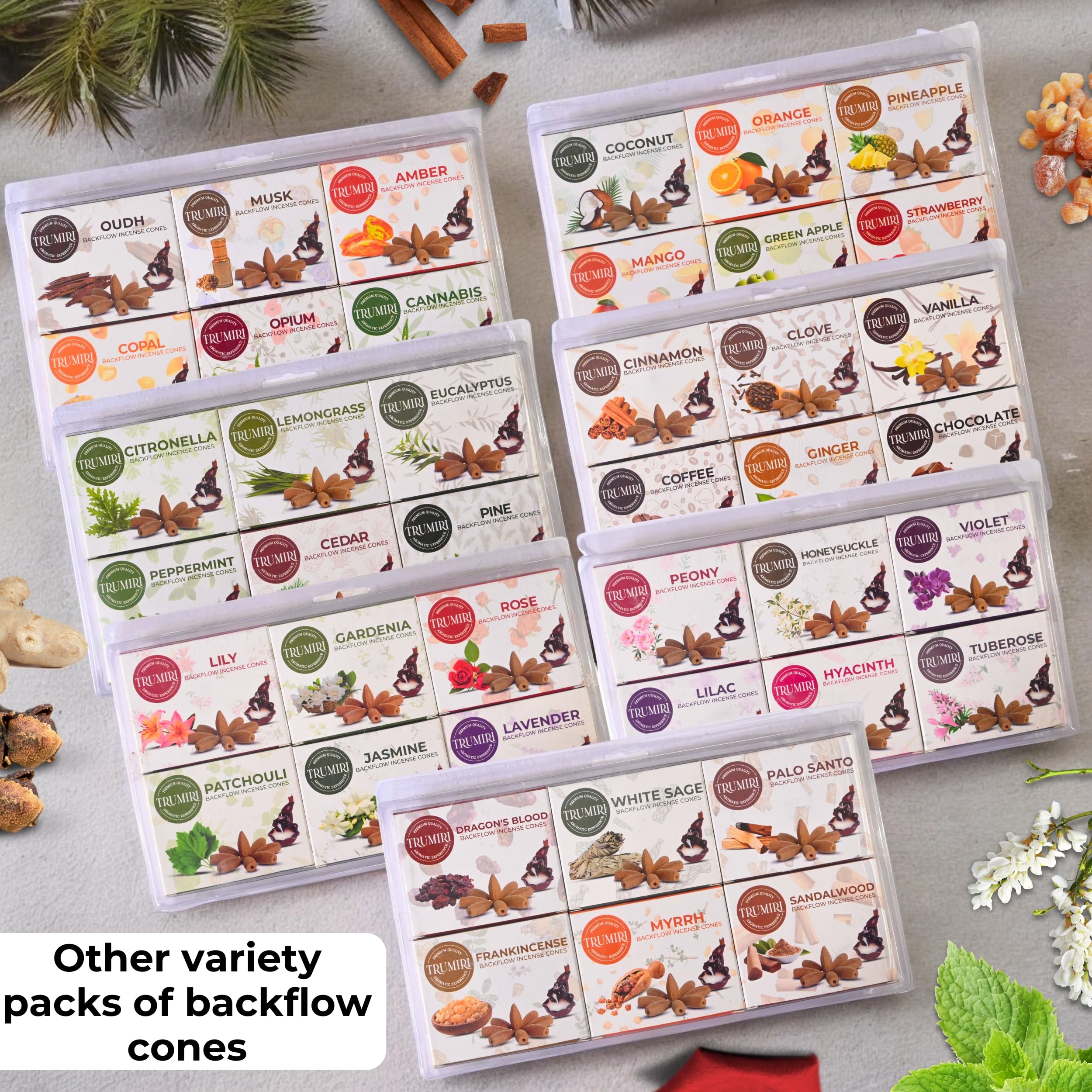 Fruity - Backflow Incense Cones For Waterfall - Scented Inscents-Cones - Pineapple, Strawberry, Coconut, Mango, Apple, Orange -