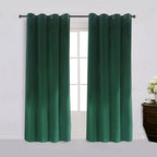 Super Soft Signature Velvet Curtains Set Of 2 Dark-Green Classic Blackout Panels Home Theater Grommet Drapes Eyelet 52Wx96L-Inch