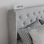 Sha Cerlin Full Size Lift Up Storage Bed/Button Tufted Wingback Headboard/Hydraulic Storage/Upholstered Platform Bed Frame/No Box Spring Needed/Wood Slats Support/Light Grey