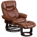 Flash Furniture Allie LeatherSoft Upholstered Recliner with Footrest, Arms, and Headrest, Padded Swivel Recliner Chair and Ottoman Set, Brown Vintage
