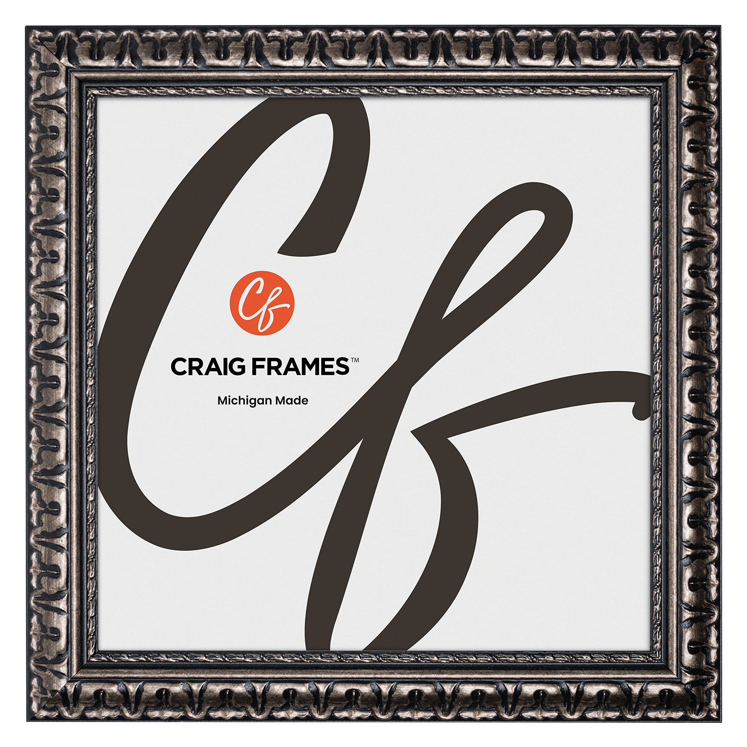Craig Frames Bravado, 15x15 Picture Frame, Antique Silver