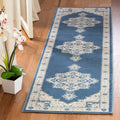 SAFAVIEH Brentwood Collection 2 x 20 Navy / Cream BNT865N Medallion Distressed Non-Shedding Living Room Bedroom Runner Rug