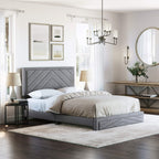 Boyd Sleep Barcelona Upholstered Platform Bed with Headboard and Durable Mattress Foundation with Strong 14 Wood Slat Supports, No BoxSpring Required: Queen, Gray