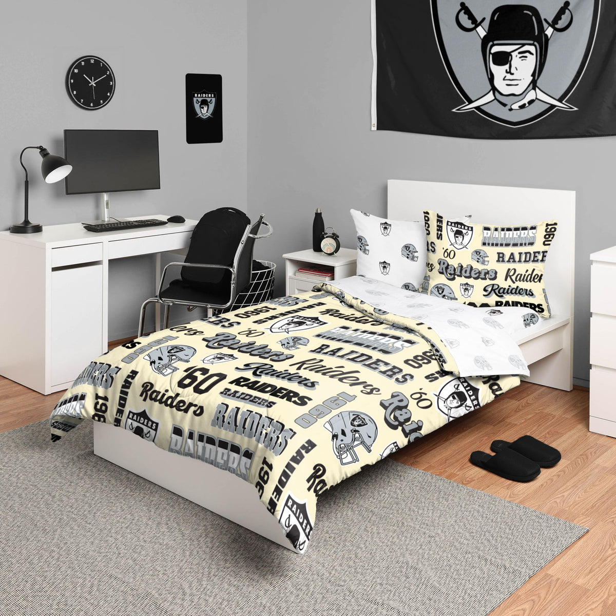 Foco Las Vegas Raiders Nfl Retro Bed In A Bag Comforter Bedding 5 Piece Twin Set