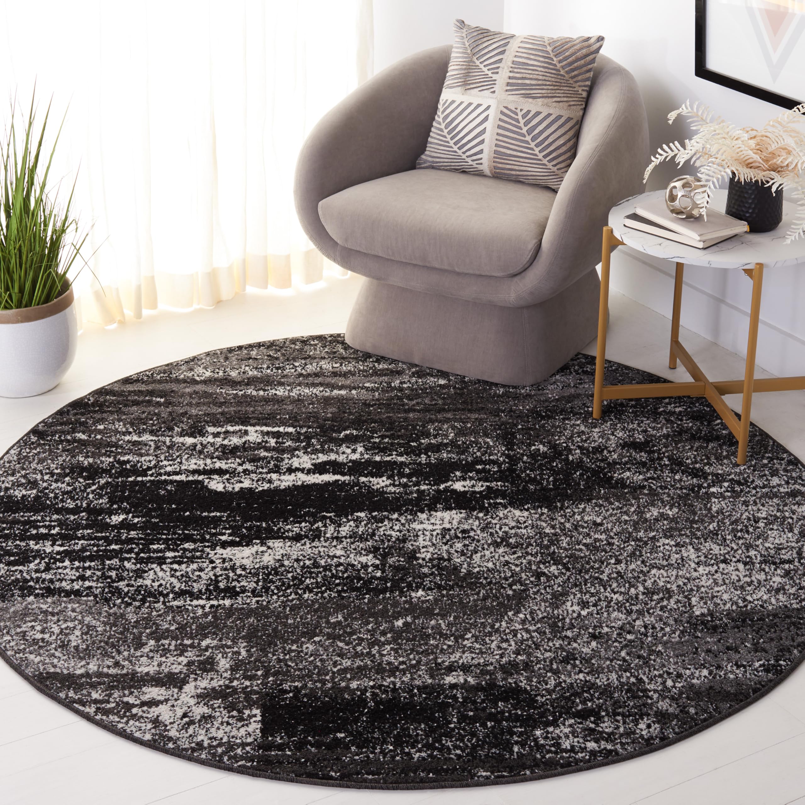 SAFAVIEH Adirondack Collection 11 Round Silver/Black ADR112A Modern Abstract Non-Shedding Entryway Foyer Living Room Bedroom Ki