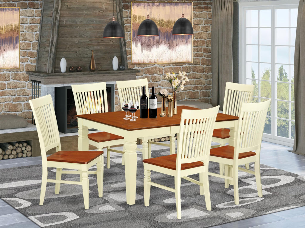 East West Furniture West7-Bmk-W 7 Piece Kitchen Table Set Consist Of A Rectangle Dining Table With Butterfly Leaf And 6 Dining Room Chairs, 42X60 Inch, Buttermilk & Cherry