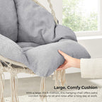 Songmics Hanging Chair, Hammock Chair With Large, Thick Cushion, Swing Chair, Holds Up To 264 Lb, For Terrace, Balcony, Garden, Living Room, Scandinavian, Shabby Chic, Cloud White And Gray Ugdc042G01