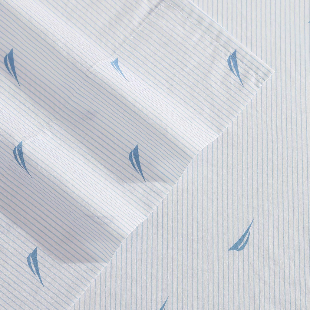 Nautica - Twin Xl Sheets, Cotton Percale Bedding Set, Crisp & Cool, Lightweight & Breathable (Boat Stripe Pale Blue, Twin Xl)