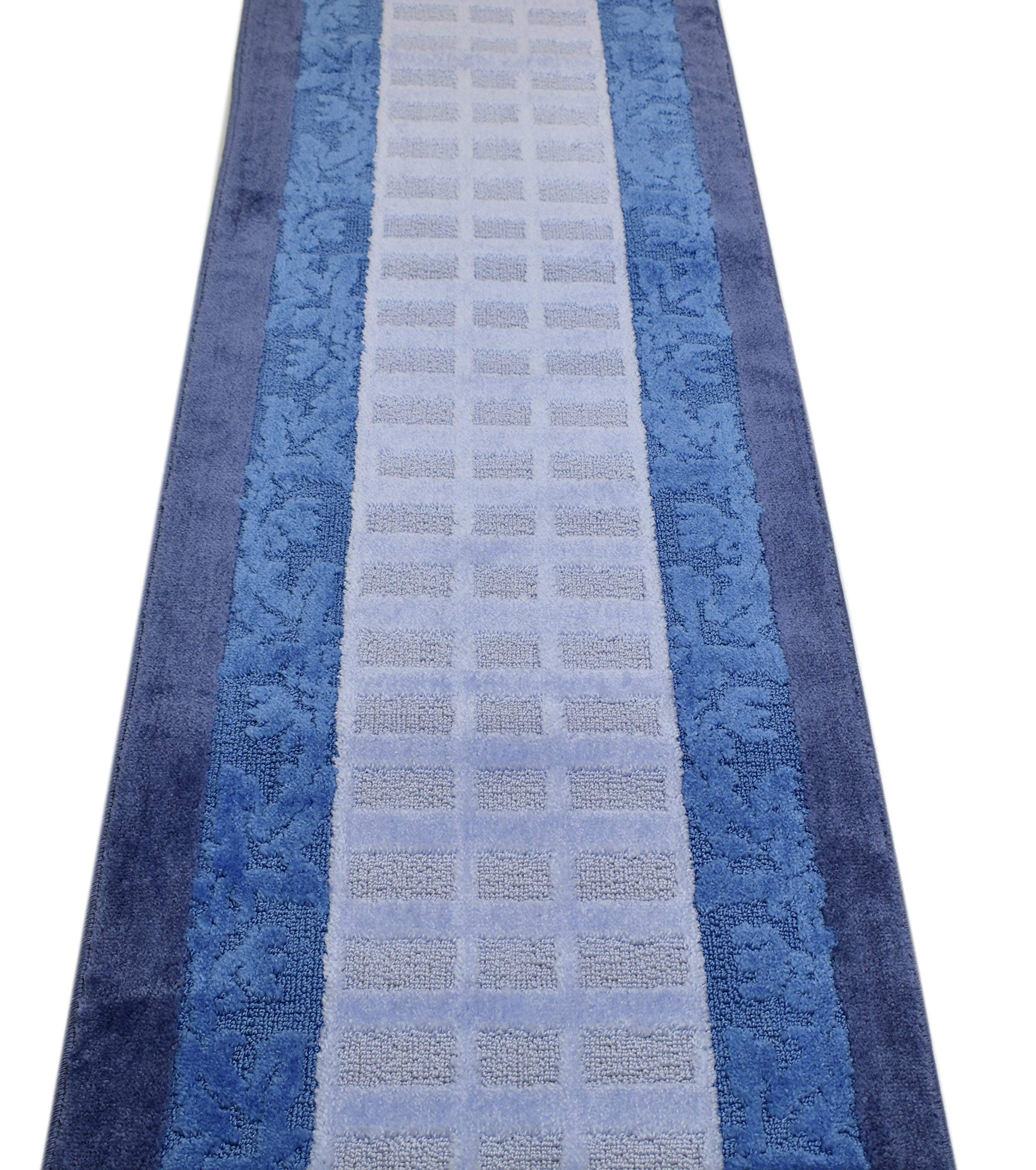ORFA HOME Custom Size Leaves Hallway Runner Rug Slip Resistant, 26 Inch Wide x Your Choice of Length Size, Blue, 26 Inch X 11 Fe