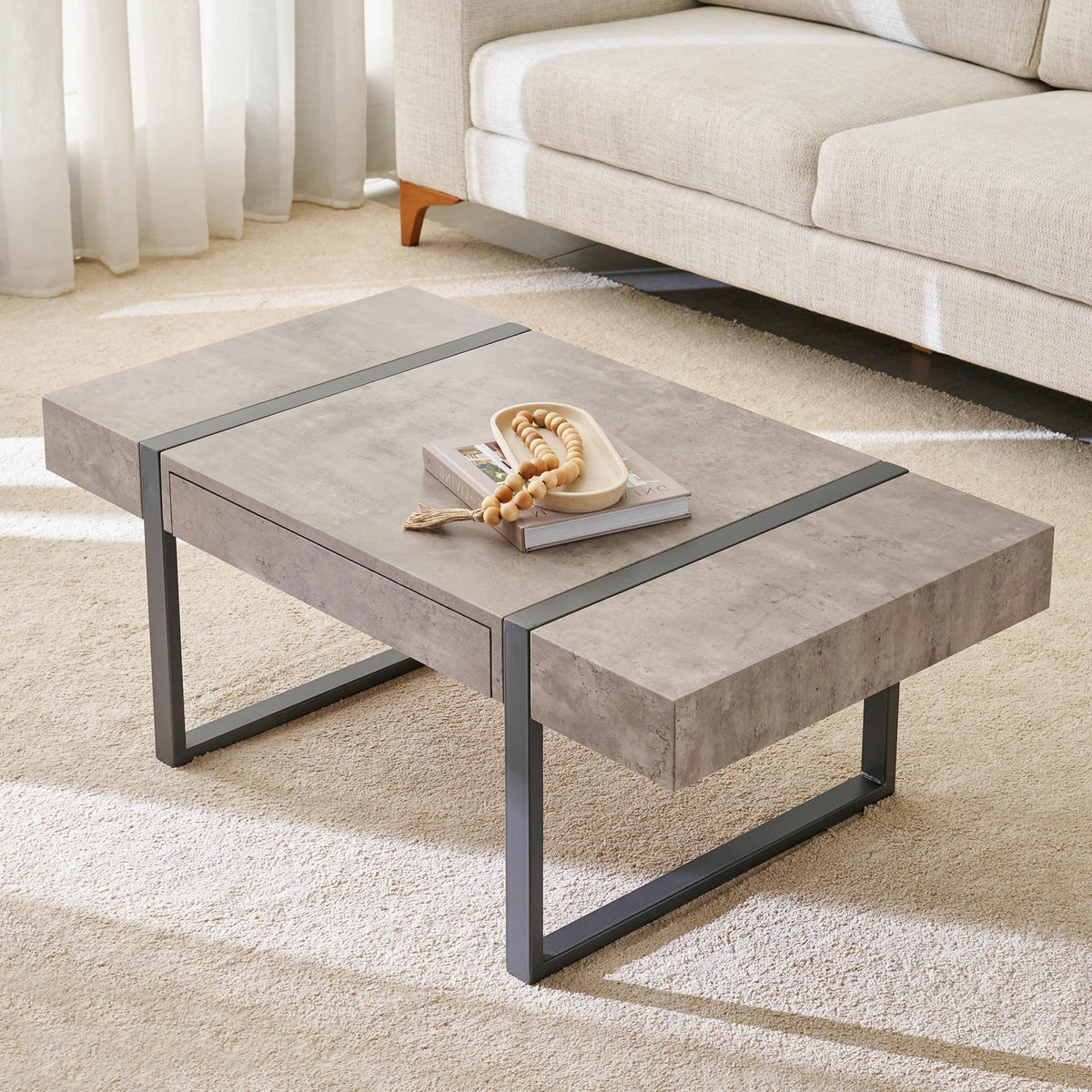 Home Centre | Helios Roca Metal Coffee Table | Center Table For Living Room | Engineered Wood | Grey | 1 Year Warranty