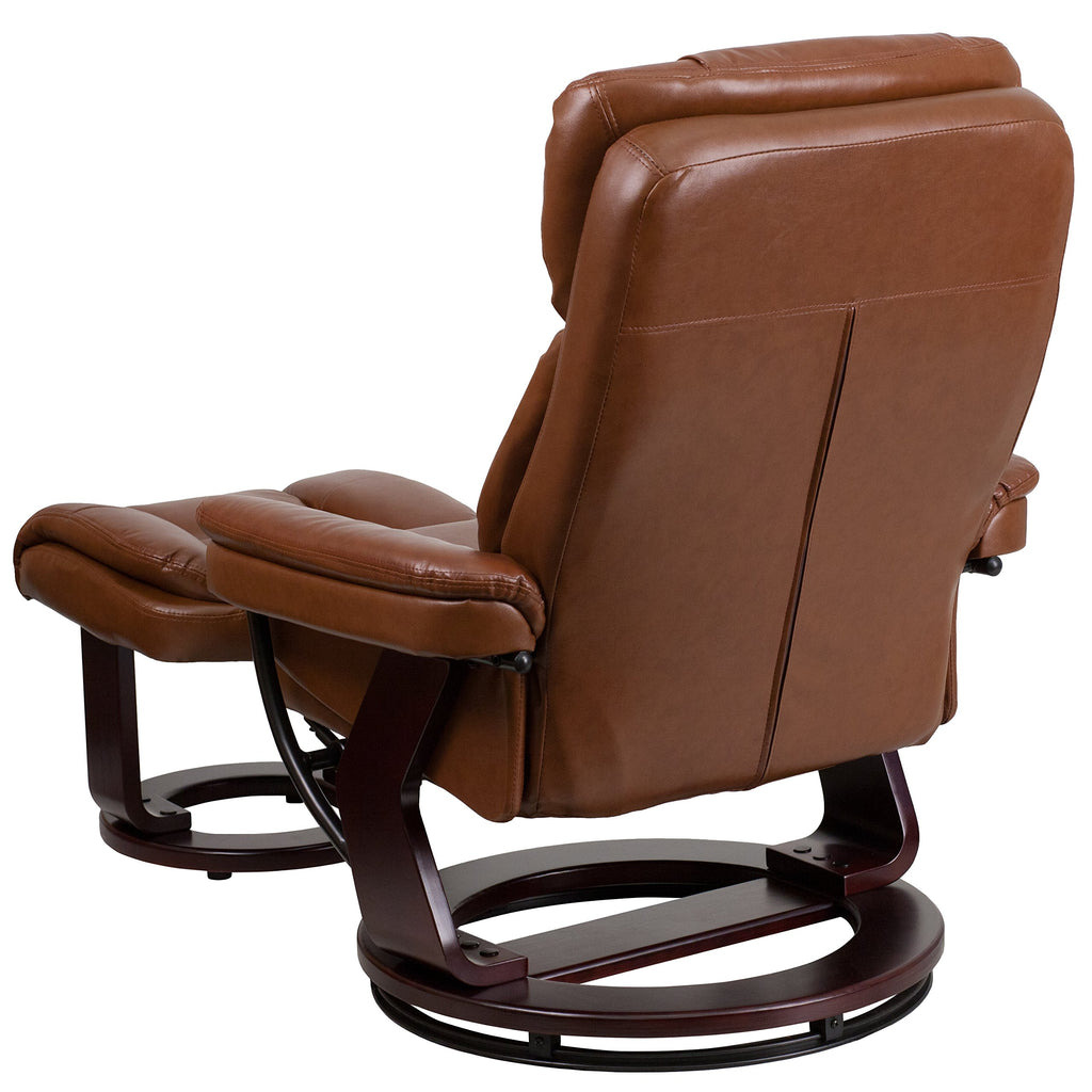 Flash Furniture Allie LeatherSoft Upholstered Recliner with Footrest, Arms, and Headrest, Padded Swivel Recliner Chair and Ottoman Set, Brown Vintage