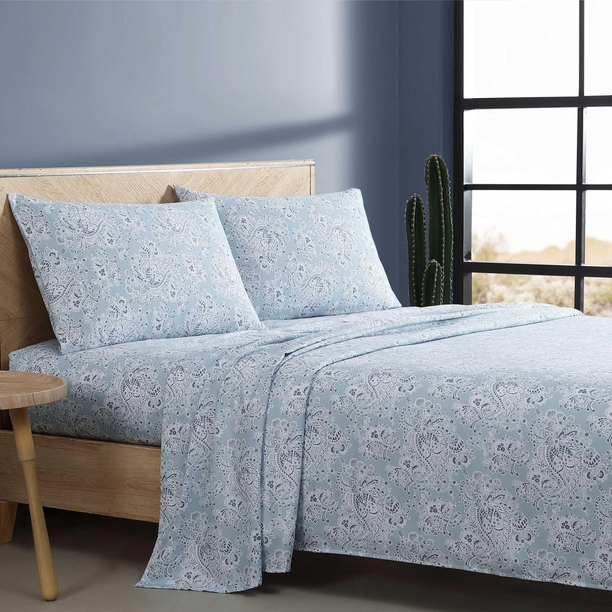 Wrangler - King Sheet Set, Silky & Lightweight Bedding Set, Paisley Luxurious Bedding Set, Yellowstone Inspired, Oeko-Tex Certified (Prairieland Paisley Blue, King)