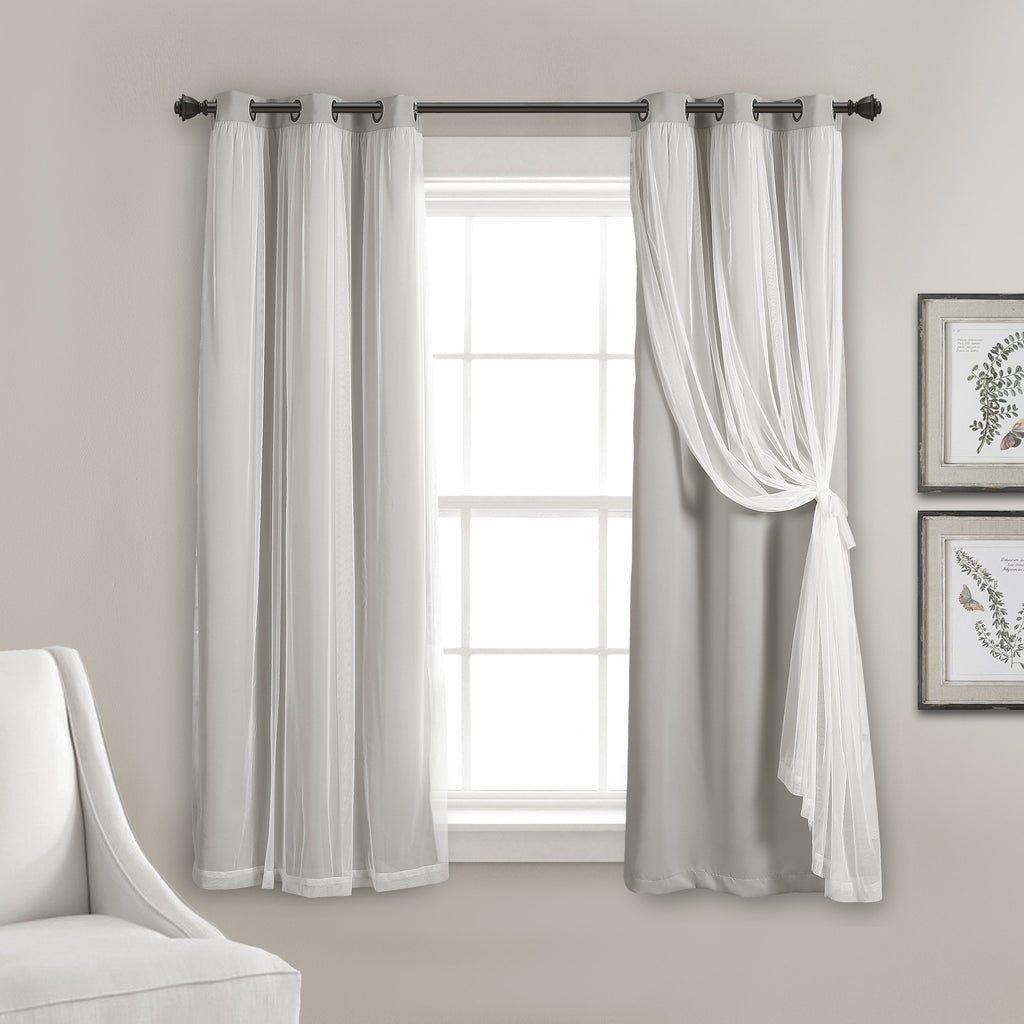 Lush Decor Sheer Grommet Curtains With Insulated Blackout Lining, Window Curtain Panels, Pair, 38'W X 63'L, Light Gray - Curta