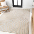 JONATHAN Y SCN103D-4 Maribo High-Low Abstract Groovy Striped Beige/Cream 4 ft. x 6 ft. Indoor/Outdoor Area Rug for Patio, Backya