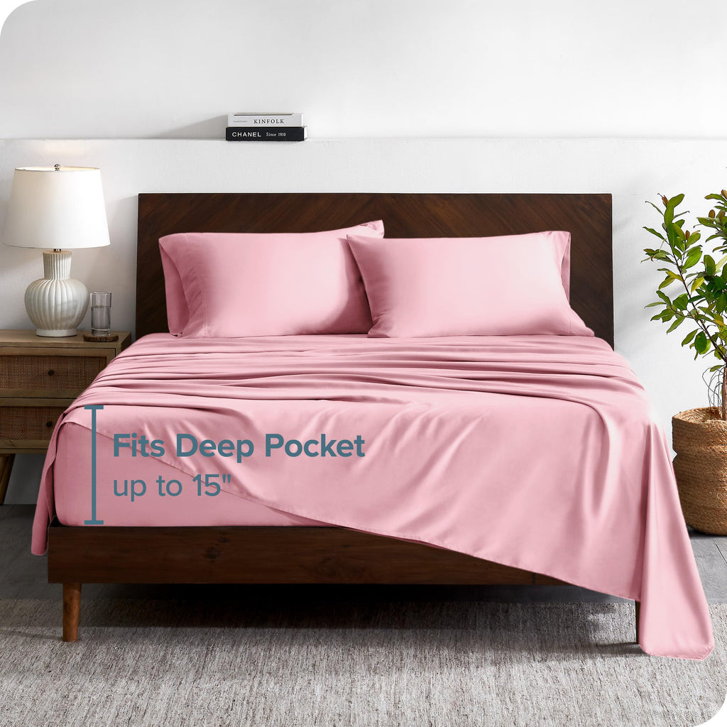 Bare Home 100% Rayon Made From Bamboo Split Head Flex King Sheet Set - 4 Piece Bedding Set - Deep Pockets - Breathable - Easy Fi