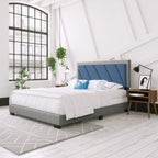 Boyd Sleep Diagonal Upholstered Platform Bed with Headboard and Durable Mattress Foundation with Strong 4 Wood Slat Supports, Box Spring Required: Queen, Blue/Gray