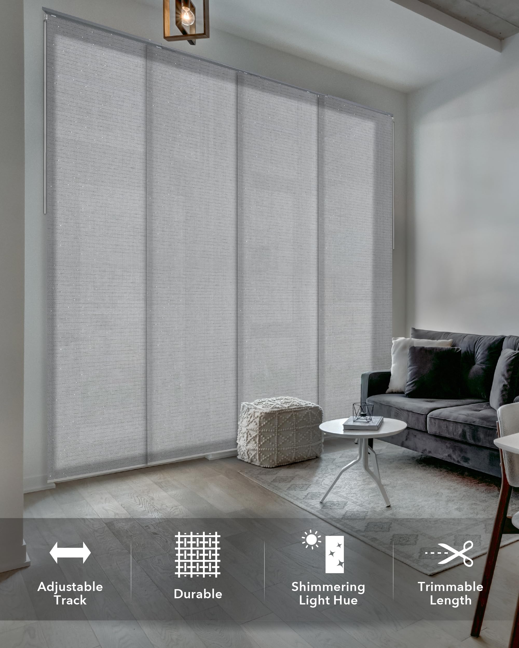Godear Design Adjustable Vertical Blinds For Sliding Doors, Extendable Track From 45.8'' To 86'' W, Trimmable Panel Curtains Up