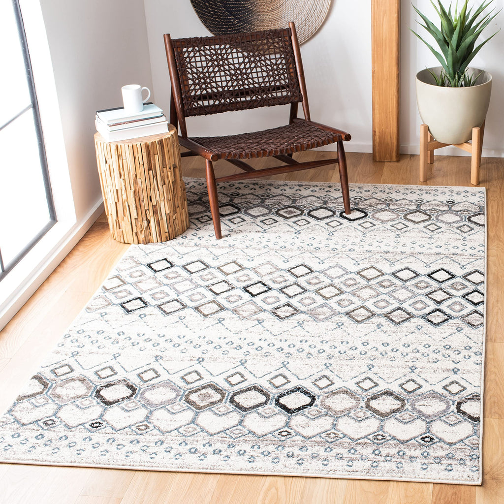 SAFAVIEH Amsterdam Collection Accent Rug - 3' x 5', Ivory & Grey, Moroccan Boho Design, Non-Shedding & Easy Care, Ideal for High
