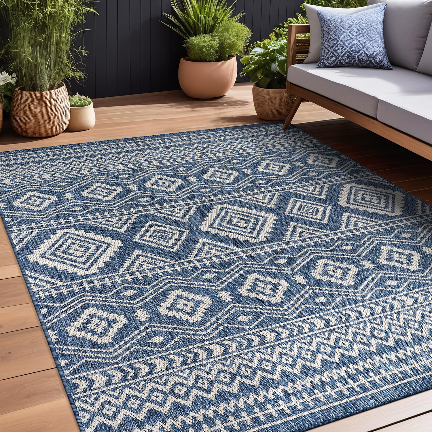 Beverly Rug Waikiki Boho Indoor Outdoor Rug 8X10, Washable Outside Carpet For Patio, Deck, Porch, Bohemian Area Rug, Farmhouse R