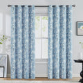 FMFUNCTEX Blue White Blackout Curtains for Living-Room 84 inch Floral Printed Window Curtains for Bedroom Thermal Insulated Ener