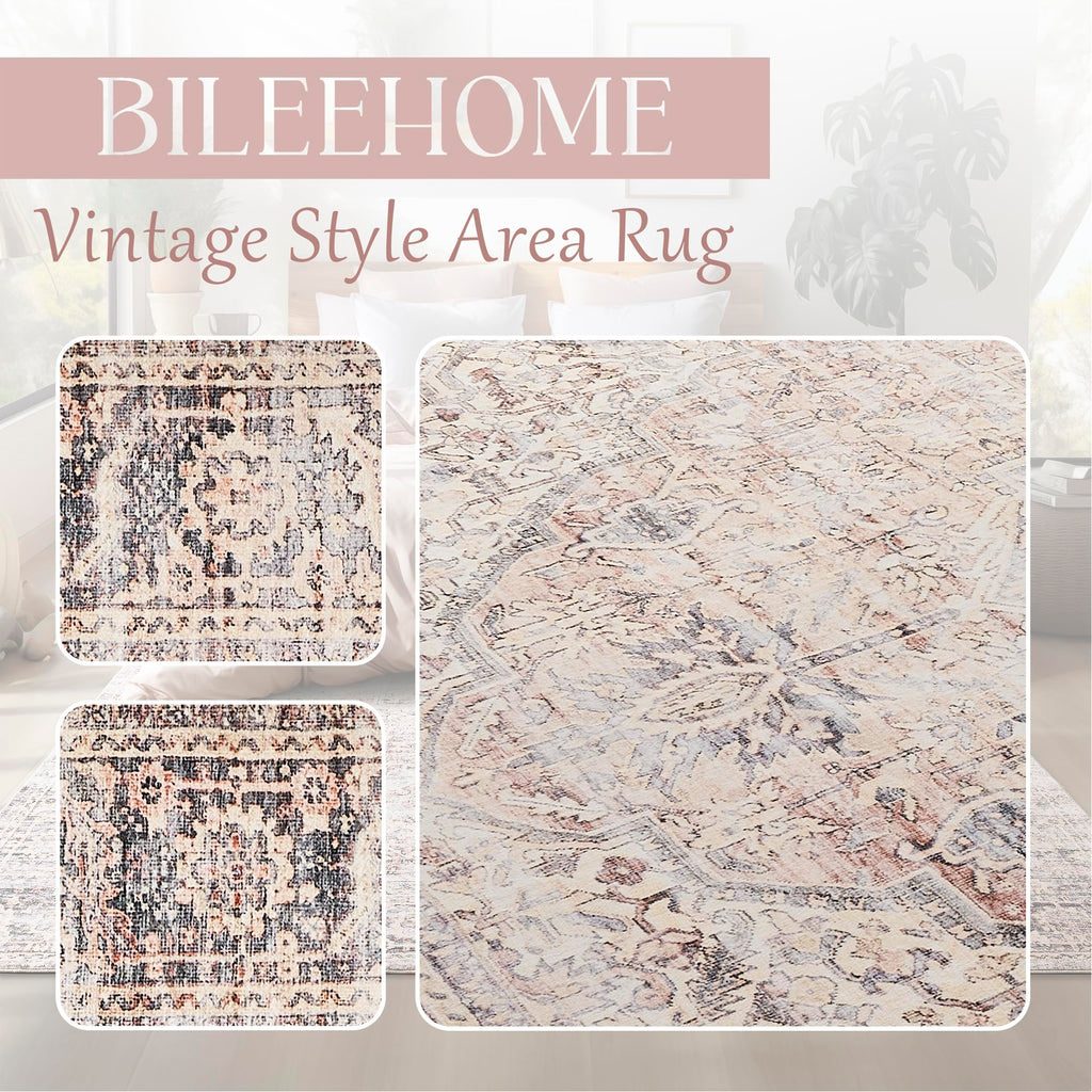 Bileehome Nursery Rug Girl Baby,Boho Neutral Washable Soft 6X9 Area Rug For Bedroom,Pink And Grey