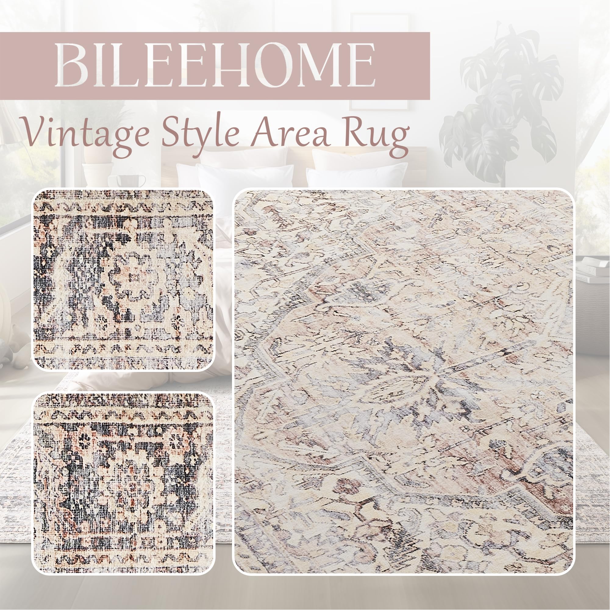 Bileehome Nursery Rug Girl Baby,Boho Neutral Washable Soft 6X9 Area Rug For Bedroom,Pink And Grey