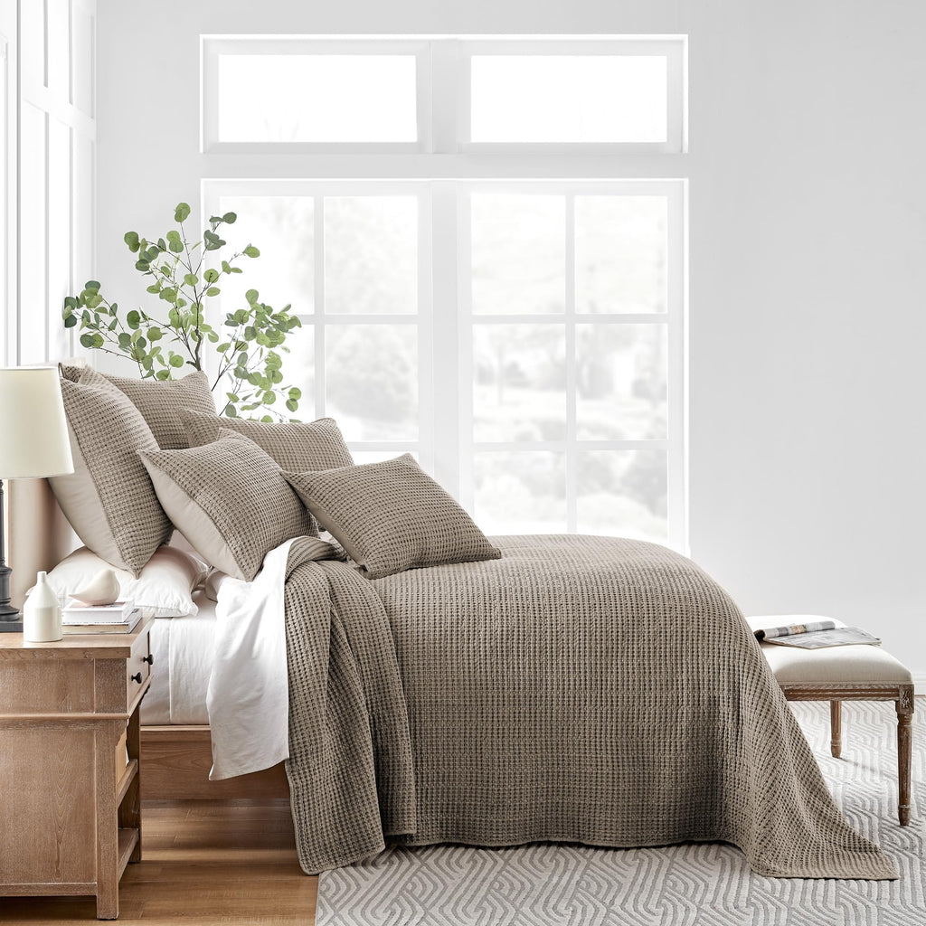 Levtex Home - Mills Waffle - King Quilted Bedspread Set - Cocoa Cotton Waffle - Bedspread Size (118 X 120In.), Sham Size (36 X 2