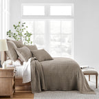 Levtex Home - Mills Waffle - King Quilted Bedspread Set - Cocoa Cotton Waffle - Bedspread Size (118 X 120In.), Sham Size (36 X 2