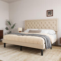 Allewie King Size Fabric Upholstered Bed Frame with Diamond Button Tufted/Adjustable Headboard/Wood Slat Support/Mattress Founda