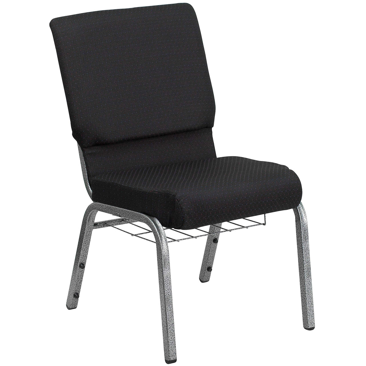 4 Pk. 18.5W Black Fabric Church Chair, Cup Book Rack - Silver Vein Frame