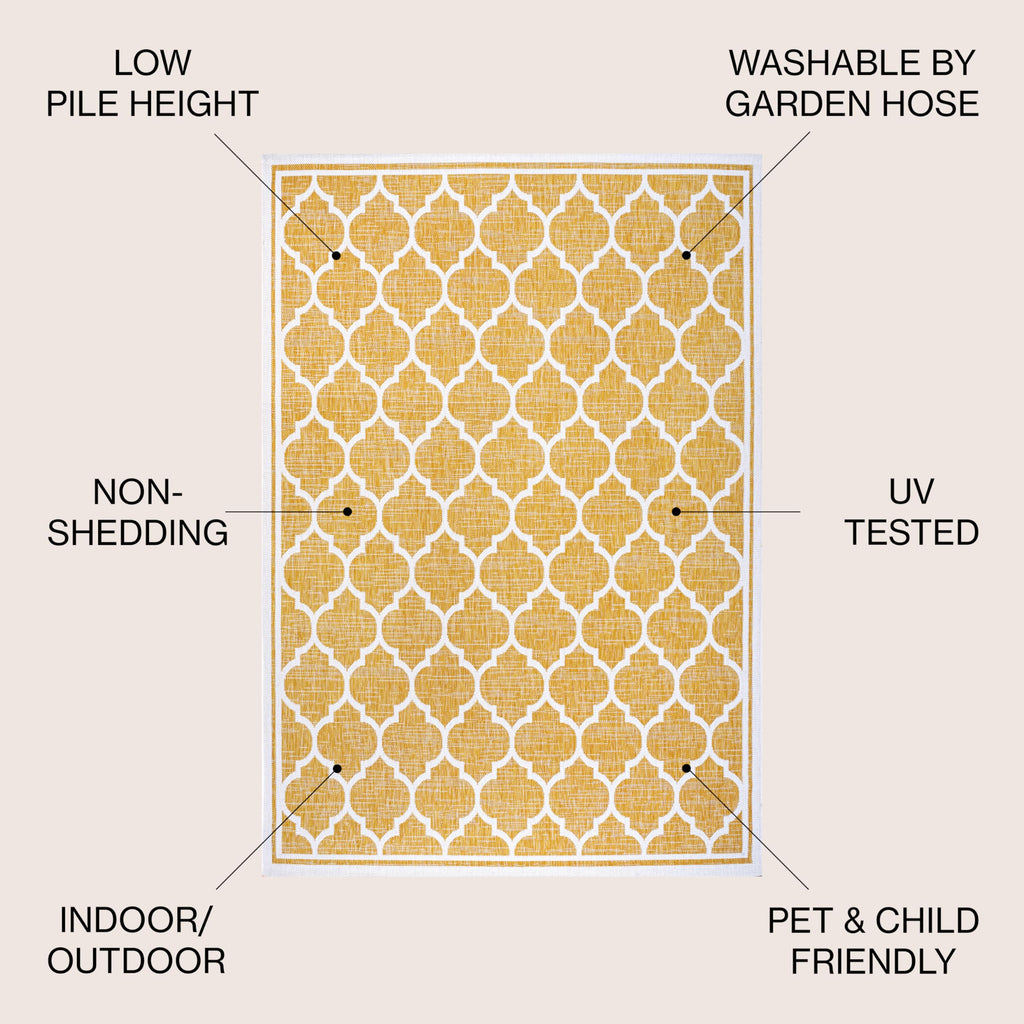 Jonathan Y Smb109F-9 Trebol Moroccan Trellis Textured Weave Indoor Outdoor Area Rug, Bohemian Coastal Contemporary Easy Cleaning,Bedroom,Kitchen,Backyard,Patio,Non Shedding, 9 X 12, Yellow/Cream